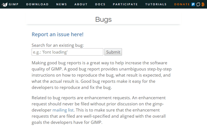 Reporting Bugs in GIMP