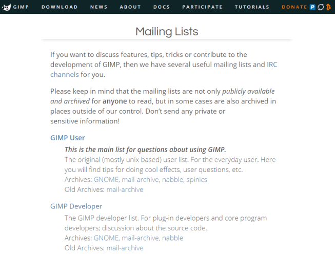 GIMP Mailing Lists