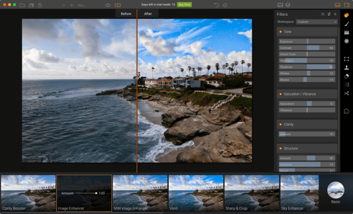 Sample Image Before and After Modifications in Luminar